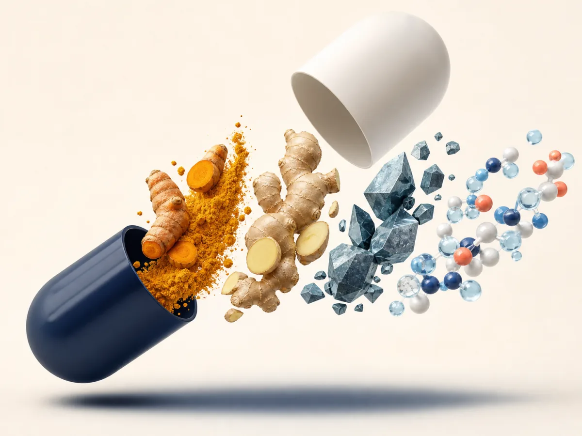Cápsula abierta con cúrcuma, jengibre, zinc y L-arginina, los cuatro activos de Feronex