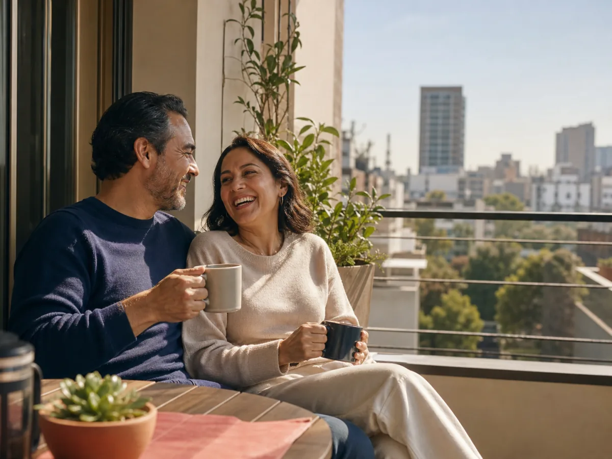 Pareja mexicana adulta compartiendo una mañana tranquila y cercana